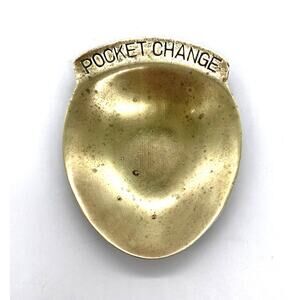 Vintage MCM Solid Brass Pocket Change Dish Tray Coin Keys Holder 4.25” x 3.25”